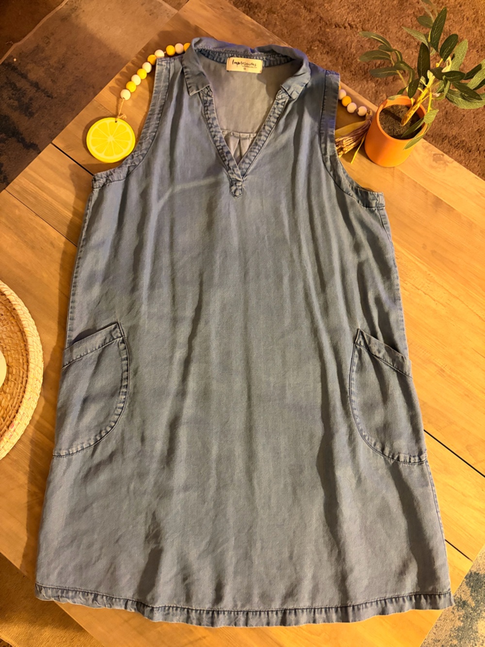 Impressions Sleeveless Chambray Tunic Dress in Blue
